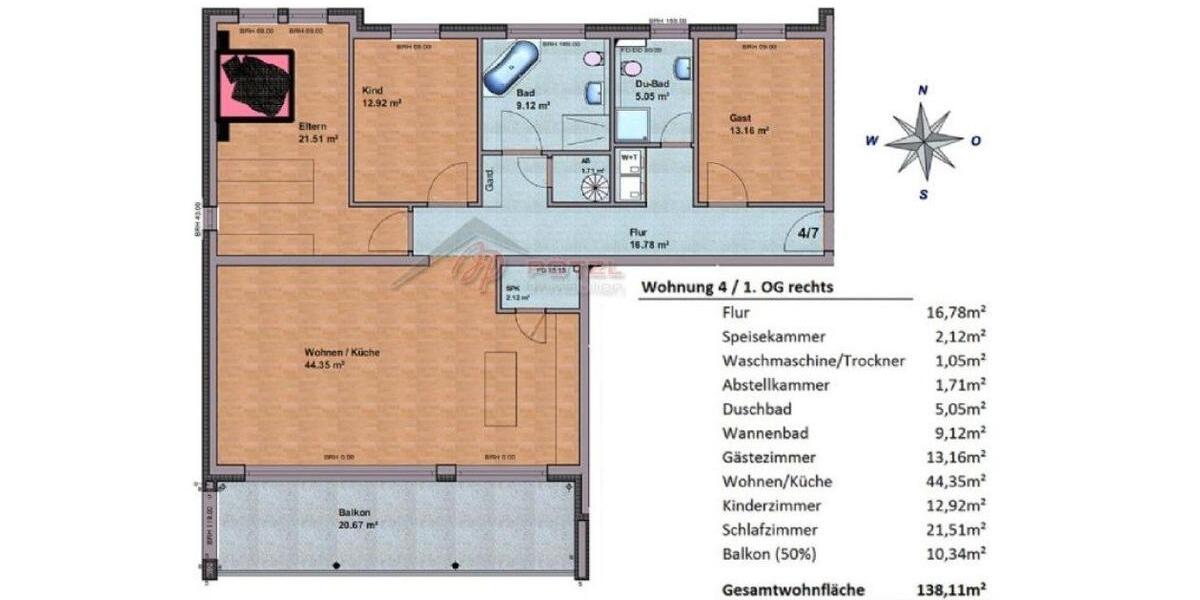 Etagenwohnung Kelsterbach - 4 Zimmer, 138 m&sup2;, 520.000&euro; | Angebot:27247123
