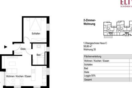 Wohnung Eltville am Rhein Eltville - 2 Zimmer, 59 m&sup2;, 462.900&euro; | Angebot:27016072