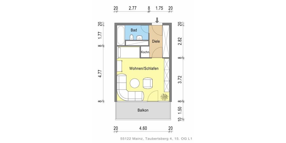 Etagenwohnung Mainz Gonsenheim - 1 Zimmer, 32 m&sup2;, 493&euro; | Angebot:24700307