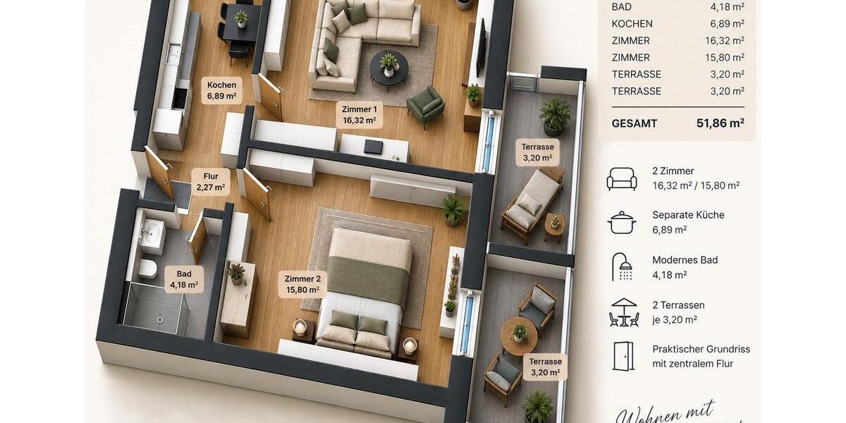 Etagenwohnung Idstein - 2 Zimmer, 52 m&sup2;, 205.000&euro; | Angebot:27449707