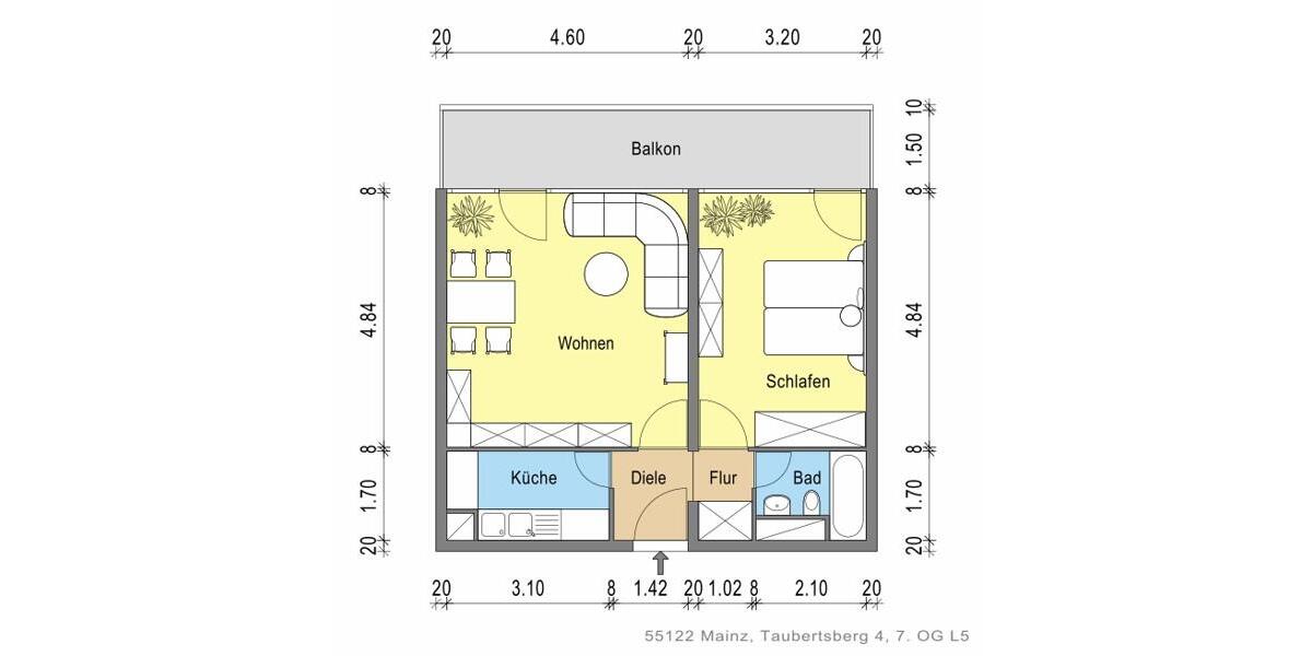 Etagenwohnung Mainz Gonsenheim - 2 Zimmer, 56 m&sup2;, 841&euro; | Angebot:24991211